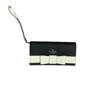 Kate spade wrist clutch black w/ cream bow and strap
